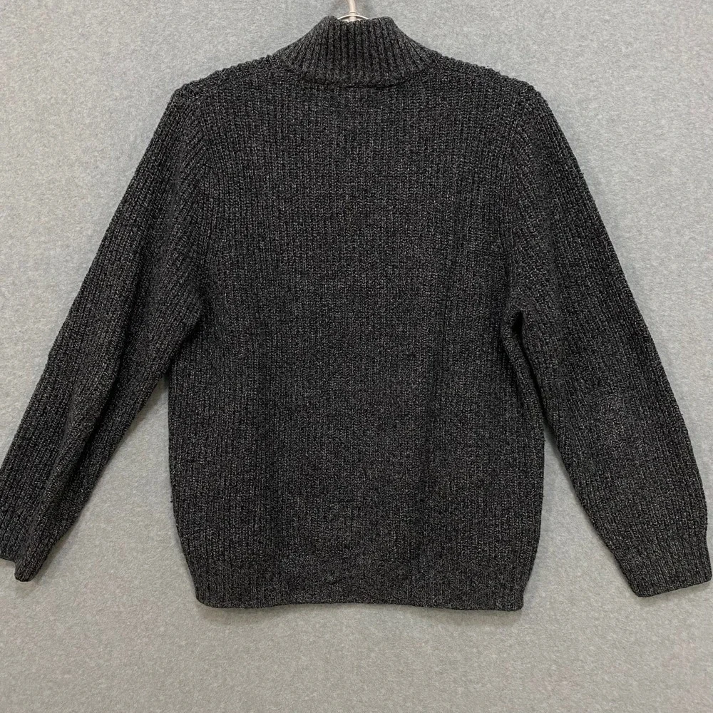 BANANA REPUBLIC Mens L Sweater Ribbed Knit Mock Neck Button Dark Gray Pullover